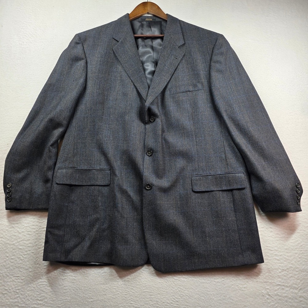 Hart Schaffner Marx Blazer Men 50L Grey Windowpane 3-Button‎ Wool Sport Coat - Picture 2 of 14